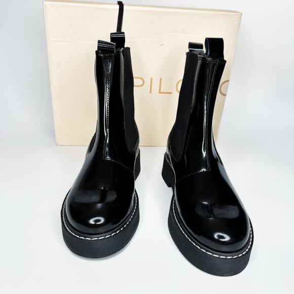 NWT Anthropologie Pilcro Contrast Stitch Black Noir Patent Leather Chelsea Boots - Picture 4 of 15